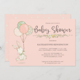 かわいいヴィンテージバニーフローラガールベビーシャワー 招待状