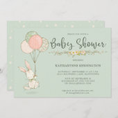 かわいいヴィンテージバニーフローラベビーシャワー 招待状 (正面/裏面)