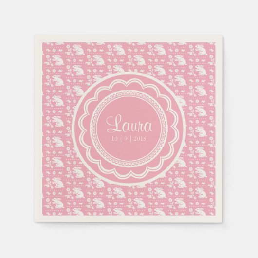 かわいいヴィンテージバニーラビットベビーガールウェルカムパーティー スタンダードカクテルナプキン (正面)