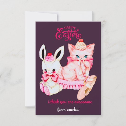 かわいいヴィンテージバニーforスクールフレンド – ハッピーイースター ノートカード (正面)