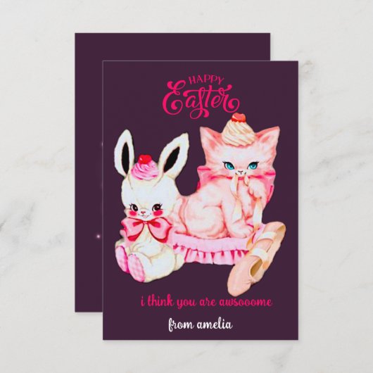 かわいいヴィンテージバニーforスクールフレンド – ハッピーイースター ノートカード (正面/裏面)