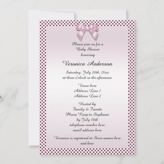 かわいいヴィンテージバレリーナプリンセスベビーシャワー 招待状 (裏面)