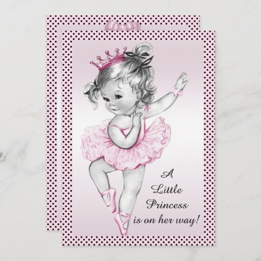 かわいいヴィンテージバレリーナプリンセスベビーシャワー 招待状 (正面/裏面)