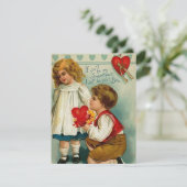 かわいいヴィンテージバレンタインのカップルの子供 シーズンカード (スタンド正面)