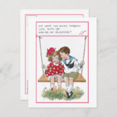 かわいいヴィンテージバレンタインの子どもたちオンスイング シーズンポストカード (正面/裏面)