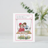 かわいいヴィンテージバレンタインの子どもたちオンスイング シーズンポストカード (スタンド正面)