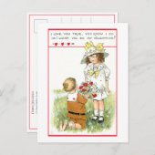 かわいいヴィンテージバレンタインの子ども ポストカード (正面/裏面)