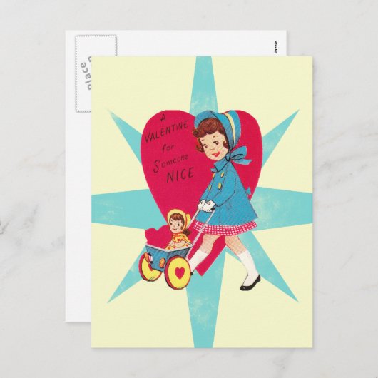 かわいいヴィンテージバレンタインカード シーズンポストカード (正面/裏面)