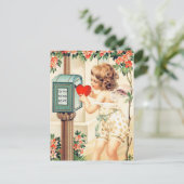 かわいいヴィンテージバレンタインガールホリデイ ポストカード (スタンド正面)