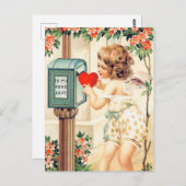 かわいいヴィンテージバレンタインガールホリデイ ポストカード (正面/裏面)