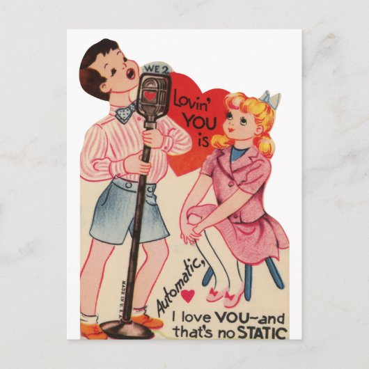 かわいいヴィンテージバレンタインスタティック ポストカード (正面)