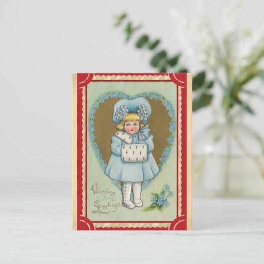 かわいいヴィンテージバレンタインデーのご挨拶 ポストカード (スタンド正面)