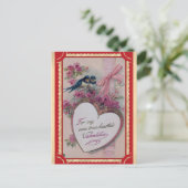 かわいいヴィンテージバレンタインデーハートフローラバード ポストカード (スタンド正面)