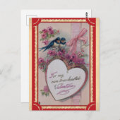 かわいいヴィンテージバレンタインデーハートフローラバード ポストカード (正面/裏面)