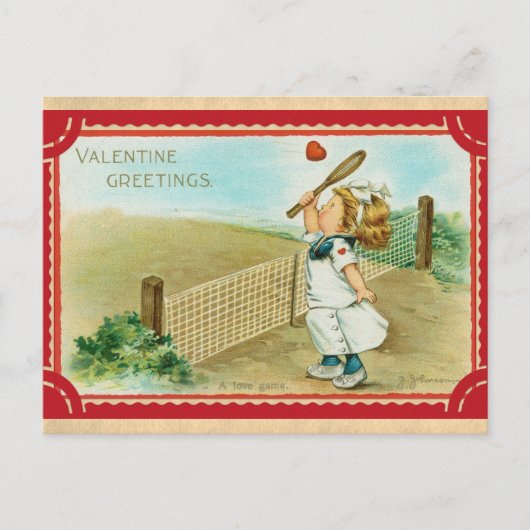 かわいいヴィンテージバレンタインデー挨拶ラブゲーム ポストカード (正面)