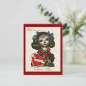 かわいいヴィンテージバレンタインデー犬 ポストカード (スタンド正面)