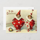 かわいいヴィンテージバレンタインピエロ シーズンポストカード (正面/裏面)