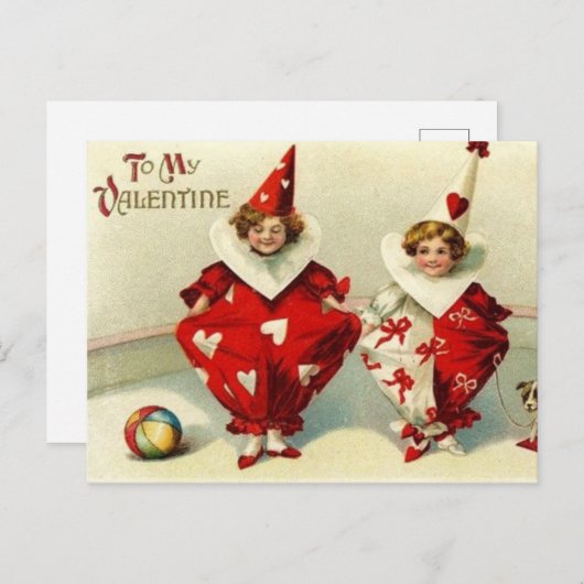 かわいいヴィンテージバレンタインピエロ シーズンポストカード (正面/裏面)