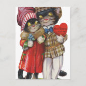 かわいいヴィンテージバレンタイン猫 シーズンポストカード (正面)