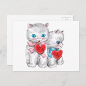 かわいいヴィンテージバレンタイン白猫 シーズンポストカード (正面/裏面)