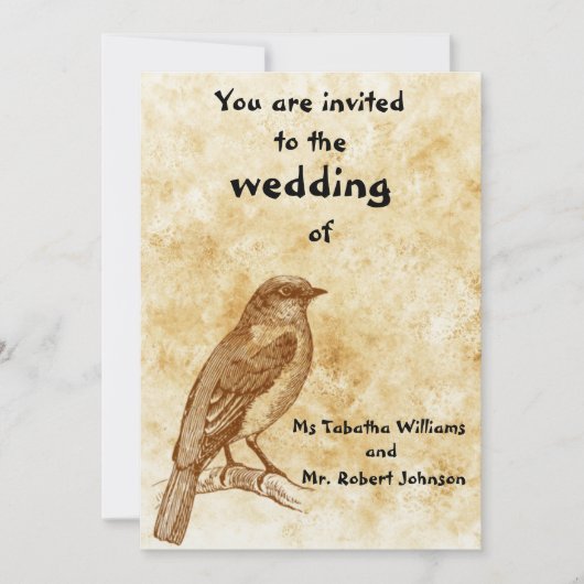 かわいいヴィンテージバードデザイン結婚式招待状 招待状 (正面)