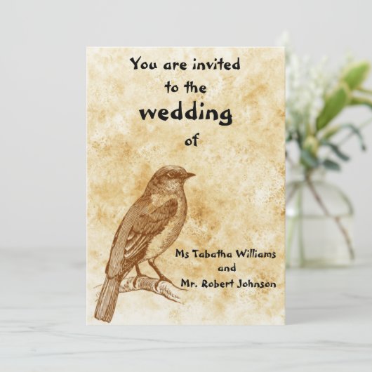 かわいいヴィンテージバードデザイン結婚式招待状 招待状 (スタンド正面)