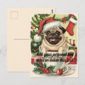 かわいいヴィンテージパグ犬クリスマスポストカード ポストカード (正面/裏面)