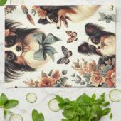 かわいいヴィンテージパピロンドッグイラストレーション キッチンタオル (折り畳み)