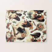 かわいいヴィンテージパピロンドッグイラストレーション ジグソーパズル (横)