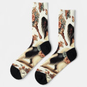 かわいいヴィンテージパピロンドッグイラストレーション ソックス (左)