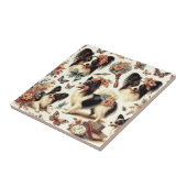 かわいいヴィンテージパピロンドッグイラストレーション タイル (側面)