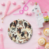 かわいいヴィンテージパピロンドッグイラストレーション ペーパープレート (パーティー)