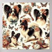 かわいいヴィンテージパピロンドッグイラストレーション ポスター (正面)