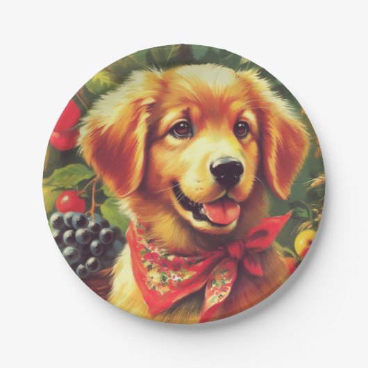 かわいいヴィンテージパピーポートレート ペーパープレート (正面)