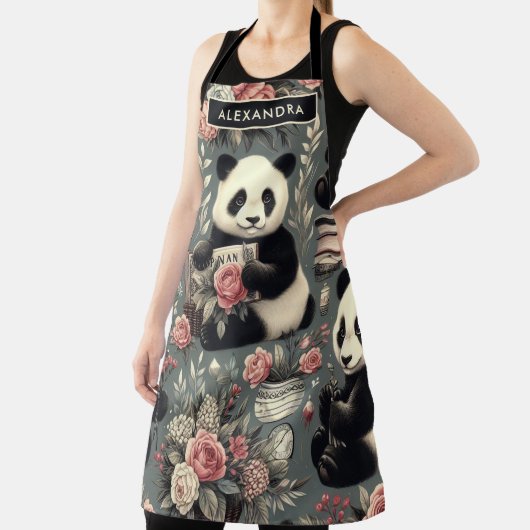 かわいいヴィンテージパンダフローラ エプロン (インサイチュ)