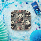 かわいいヴィンテージパンダフローラ ペーパープレート (パーティー)