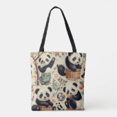 かわいいヴィンテージパンダ絵を描シームレス トートバッグ (裏面)
