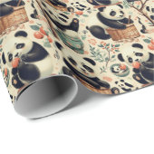 かわいいヴィンテージパンダ絵を描シームレス ラッピングペーパー (ロールコーナー)