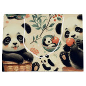 かわいいヴィンテージパンダ絵を描シームレス ラージペーパーバッグ (正面)
