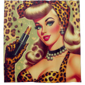 かわいいヴィンテージヒョウ柄の女の子 シャワーカーテン (正面)