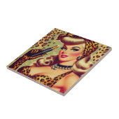 かわいいヴィンテージヒョウ柄の女の子 タイル (側面)