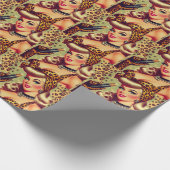 かわいいヴィンテージヒョウ柄の女の子 ラッピングペーパー (角)