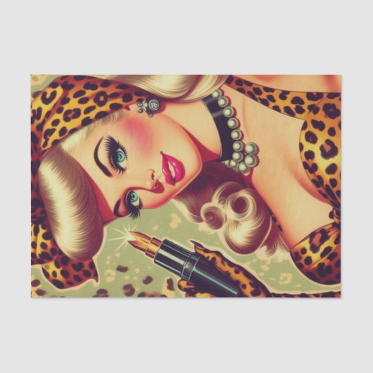 かわいいヴィンテージヒョウ柄の女の子 薄葉紙 (正面)