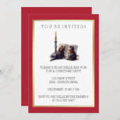 かわいいヴィンテージビクトリアンのクリスマス猫と金ゴールド 招待状 (正面/裏面)