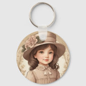 かわいいヴィンテージビクトリアンガールポートレート キーホルダー (正面)