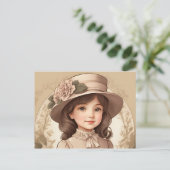 かわいいヴィンテージビクトリアンガールポートレート ポストカード (スタンド正面)