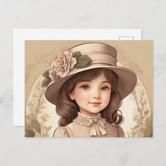 かわいいヴィンテージビクトリアンガールポートレート ポストカード (正面/裏面)