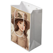 かわいいヴィンテージビクトリアンガールポートレート ミディアムペーパーバッグ (正面アングル)