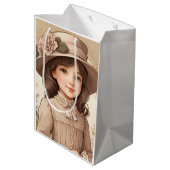 かわいいヴィンテージビクトリアンガールポートレート ミディアムペーパーバッグ (裏面アングル)