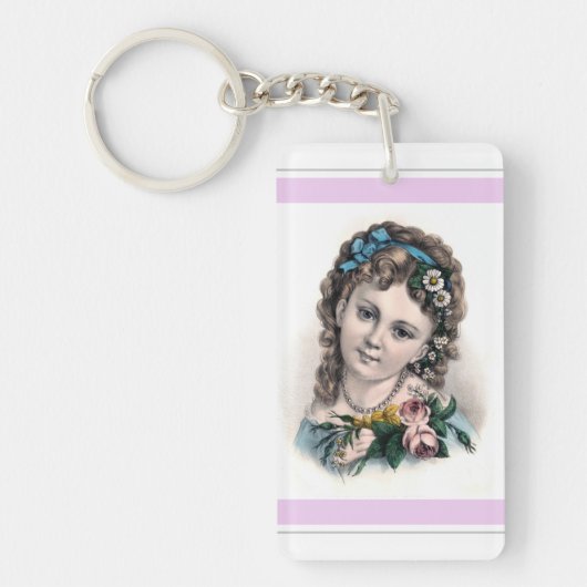 かわいいヴィンテージビクトリアンフラワーガール キーホルダー (正面)